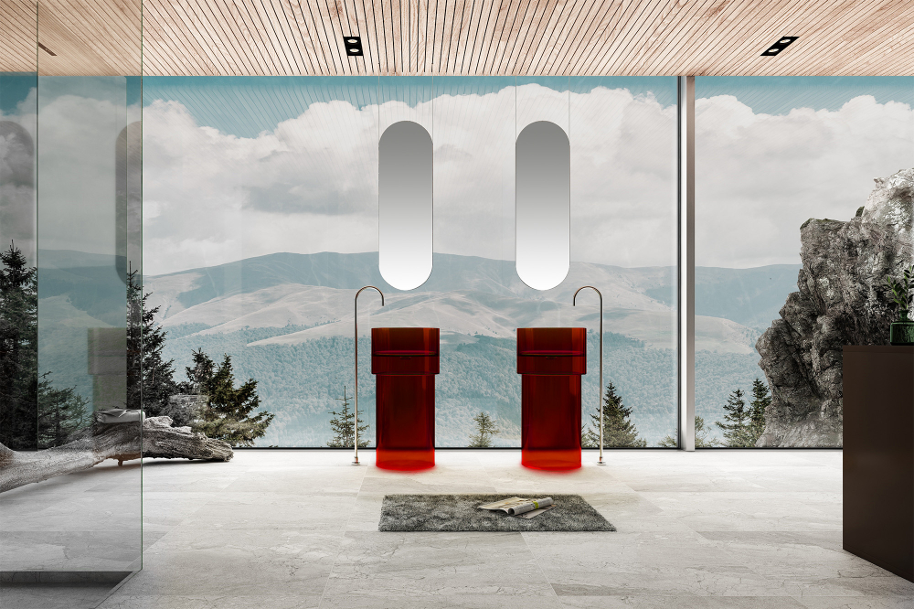 Abber Kristall Раковина отдельностоящая прозрачная круглая 45x45x90h см, цвет: красный AT2701Rubin-H