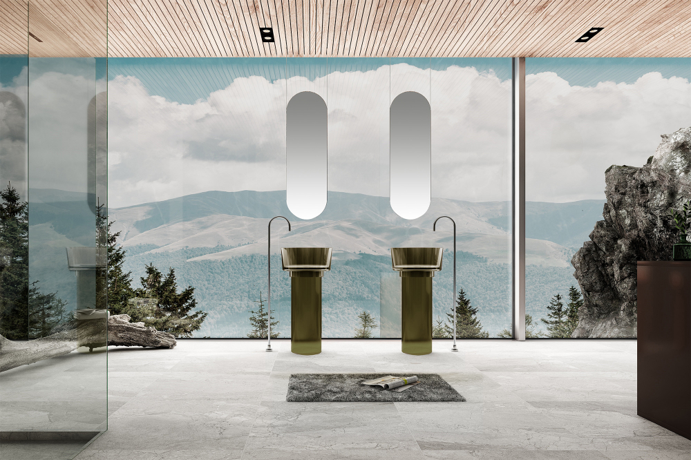 Abber Kristall Раковина отдельностоящая прозрачная круглая 45x45x90h см, цвет: оливковый AT2702Vesuvian