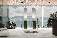 Abber Kristall Раковина отдельностоящая прозрачная круглая 45x45x90h см, цвет: оливковый AT2702Vesuvian