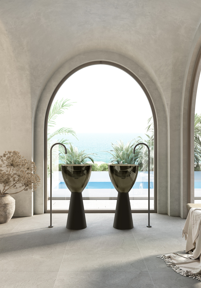 Abber Kristall Раковина отдельностоящая прозрачная круглая 45x45x90h см, цвет: черный/оливковый AT2703Black-Vesuvian