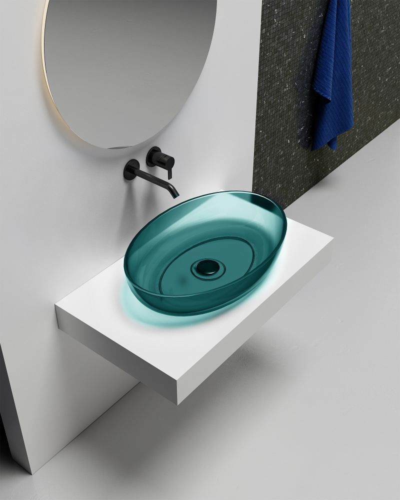 Abber Kristall Раковина накладная прозрачная овальная 60x40x13h см, цвет: бирюзовый AT2801Aquamarin