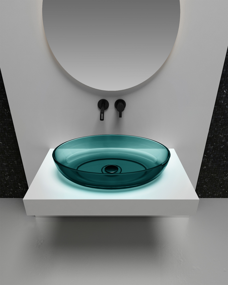 Abber Kristall Раковина накладная прозрачная овальная 60x40x13h см, цвет: бирюзовый AT2801Aquamarin