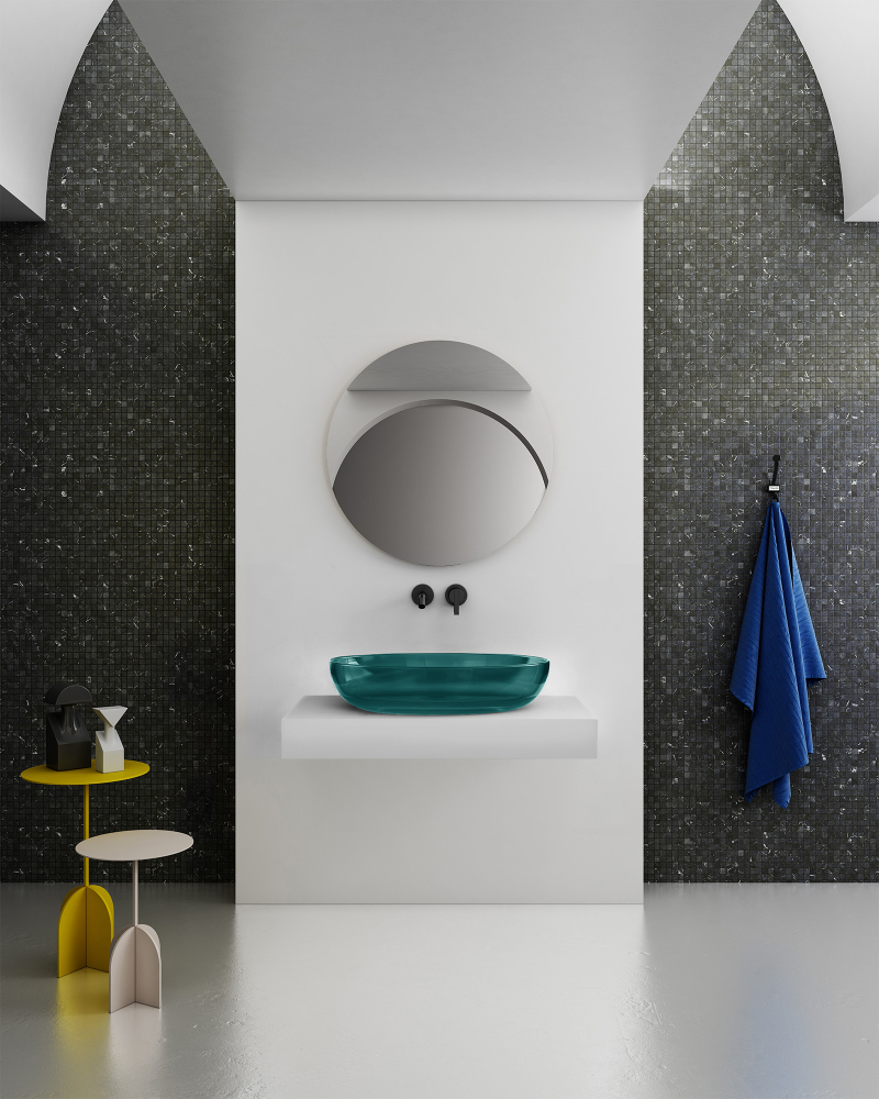 Abber Kristall Раковина накладная прозрачная овальная 60x40x13h см, цвет: бирюзовый AT2801Aquamarin