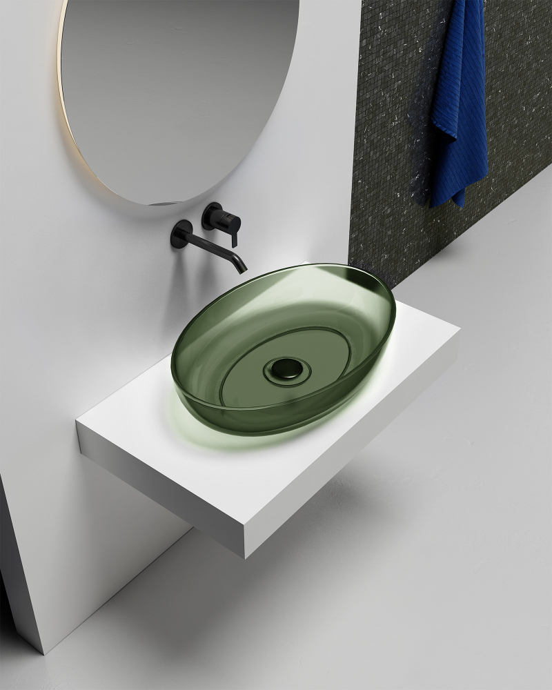 Abber Kristall Раковина накладная прозрачная овальная 60x40x13h см, цвет: оливковый AT2801Vesuvian