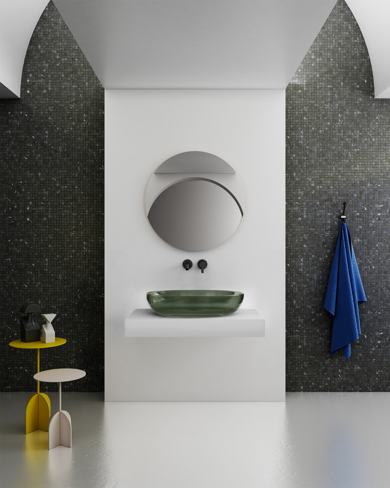 Abber Kristall Раковина накладная прозрачная овальная 60x40x13h см, цвет: оливковый AT2801Vesuvian