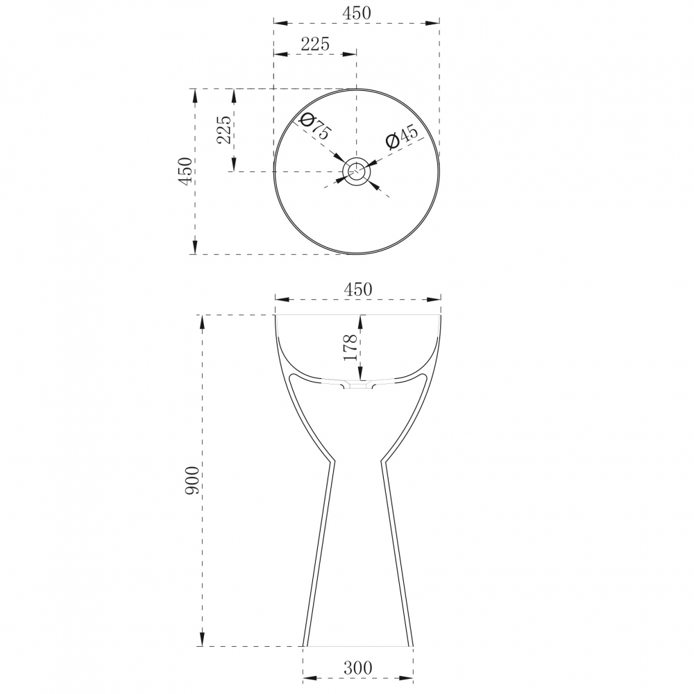 Abber Stein Раковина отдельностоящая круглая 45x45x90h см, цвет: белый матовый AS2507
