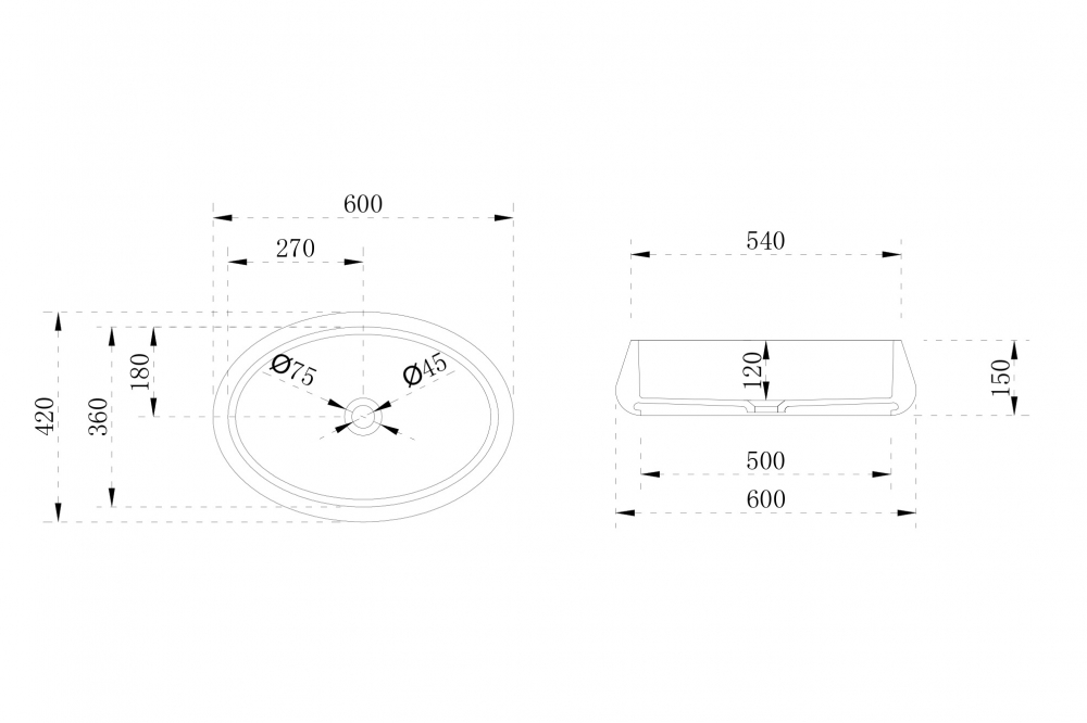 Abber Stein Раковина накладная овальная 60x42x15h см, цвет: белый матовый AS2605