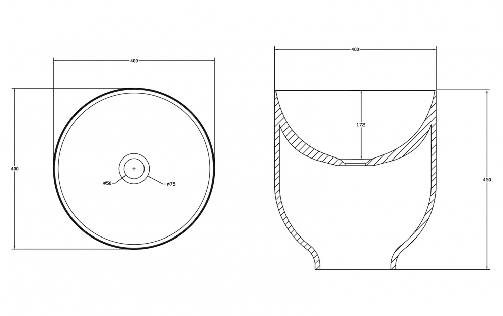 Abber Stein Раковина накладная круглая 40x40x45h см, цвет: белый матовый AS2618