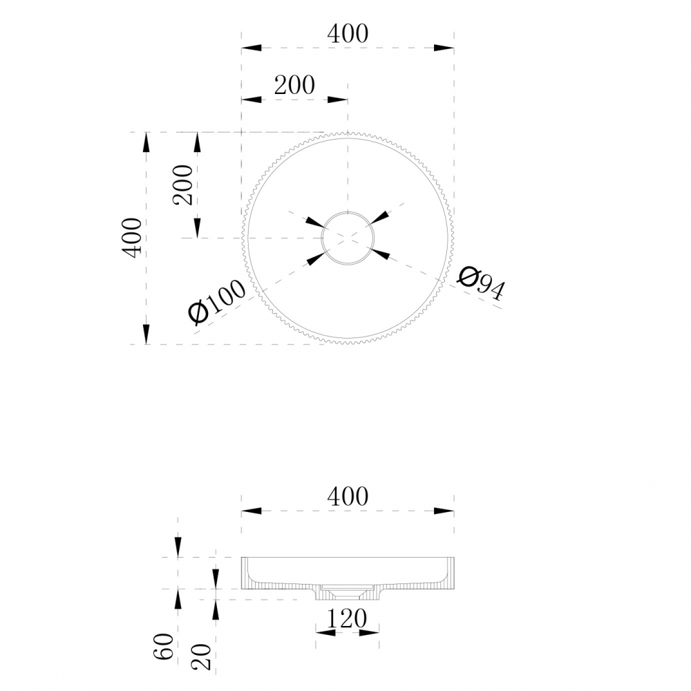 Abber Stein Раковина накладная круглая 40x40x6h см, цвет: белый матовый AS2604