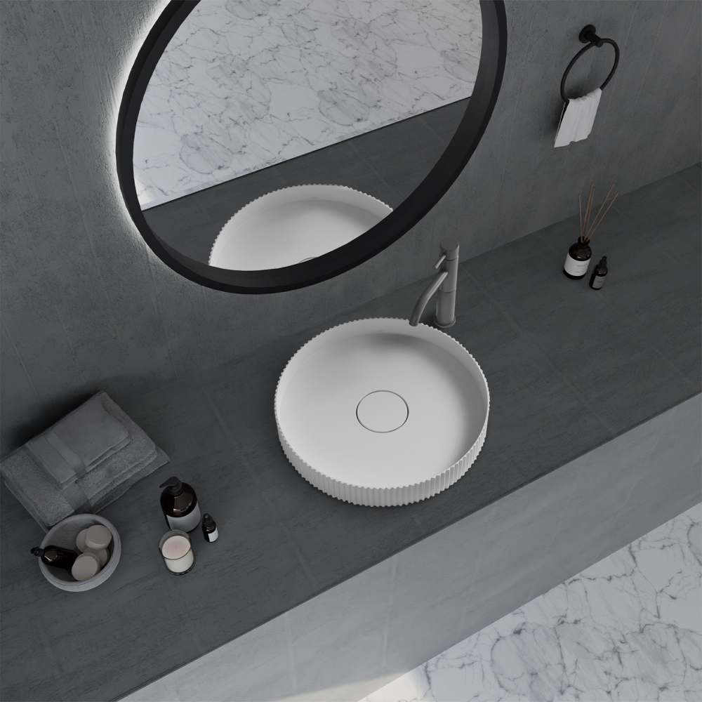 Abber Stein Раковина накладная круглая 40x40x6h см, цвет: белый матовый AS2604