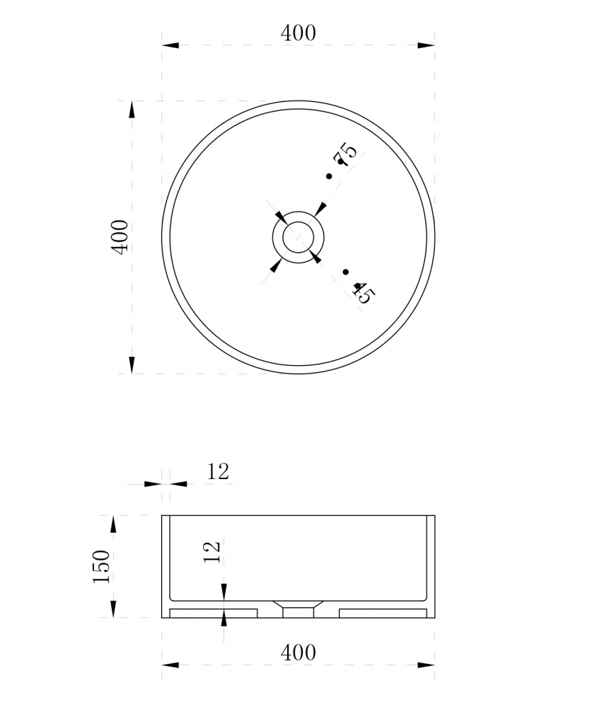 Abber Stein Раковина накладная круглая 40x40x15h см, цвет: белый матовый AS2612