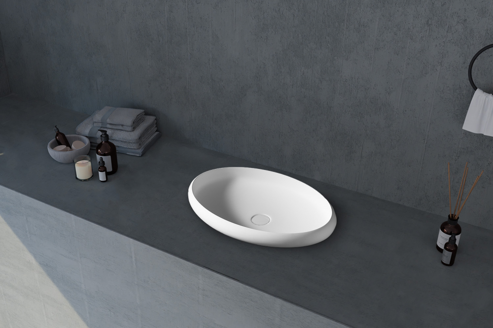 Abber Stein Раковина накладная овальная 60x40x11h см, цвет: белый матовый AS2614