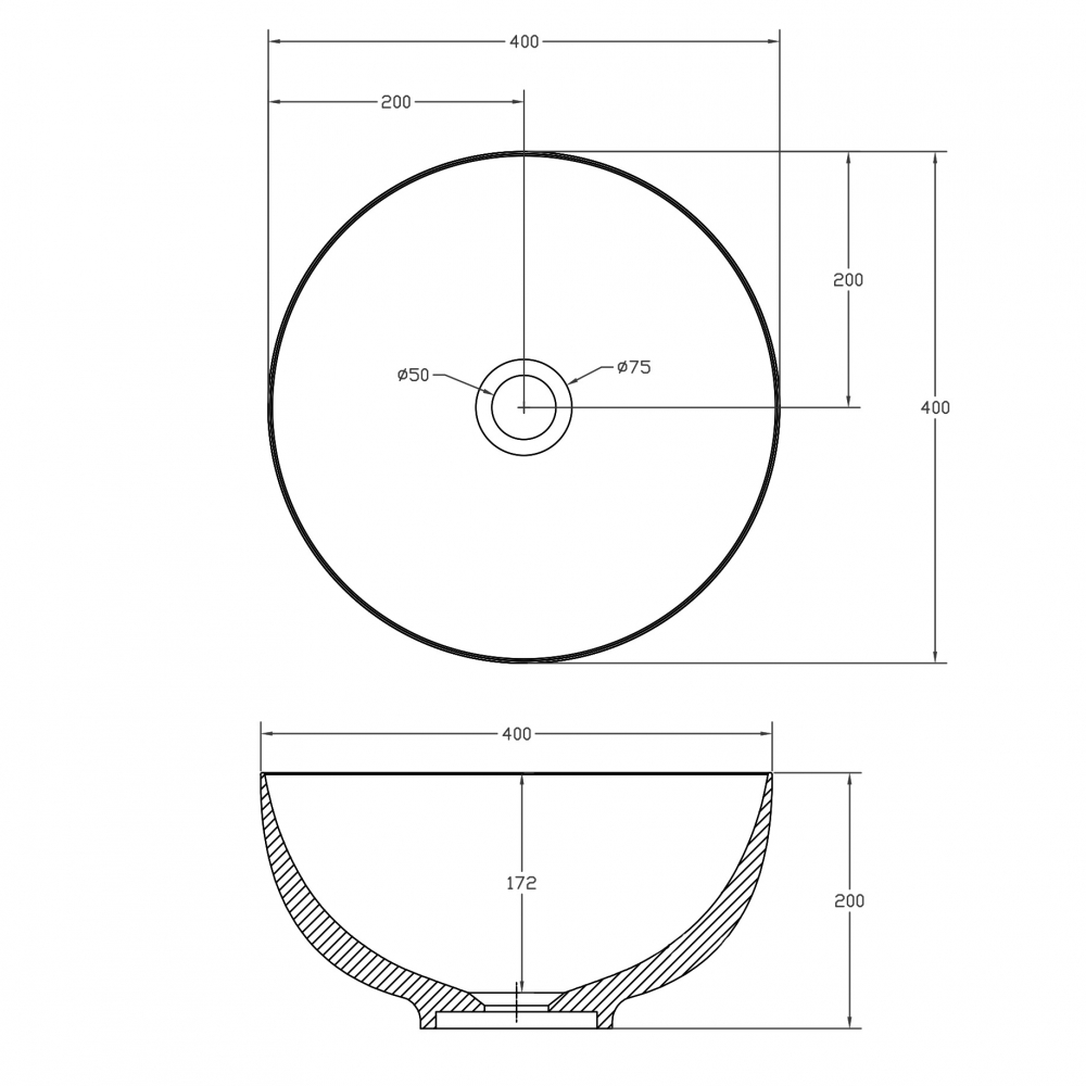 Abber Stein Раковина накладная круглая 40x40x20h см, цвет: белый матовый AS2617