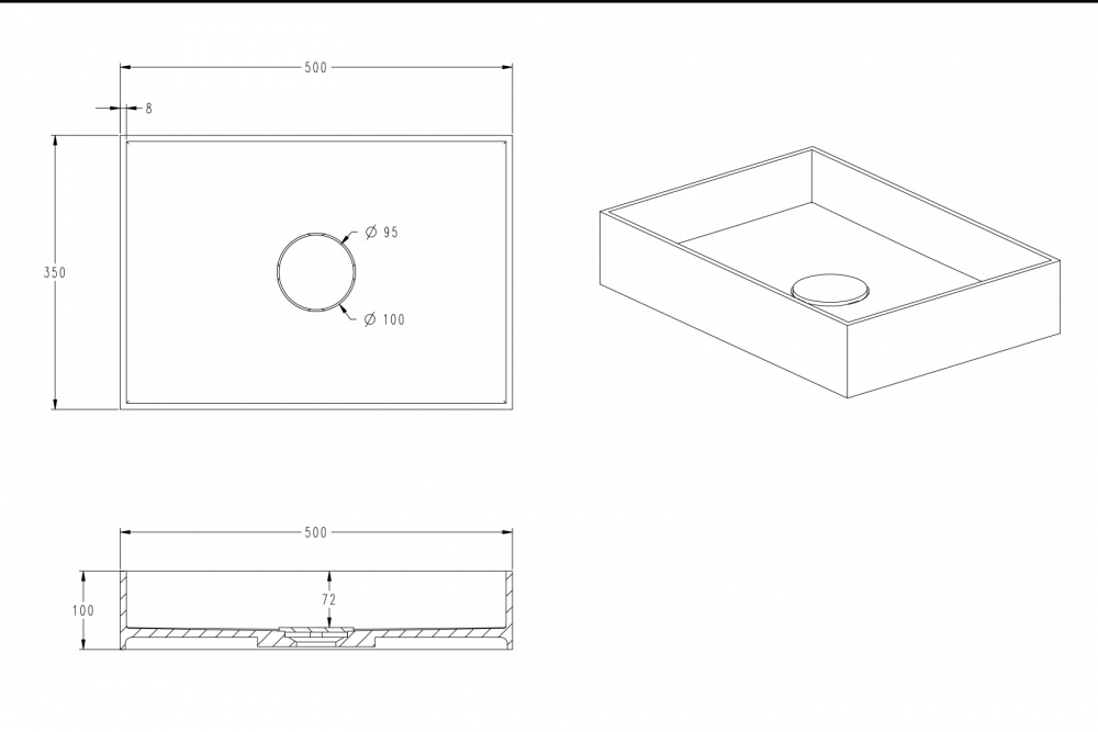 Abber Stein Раковина накладная прямоугольная 50x35x10h см, цвет: белый матовый AS2621