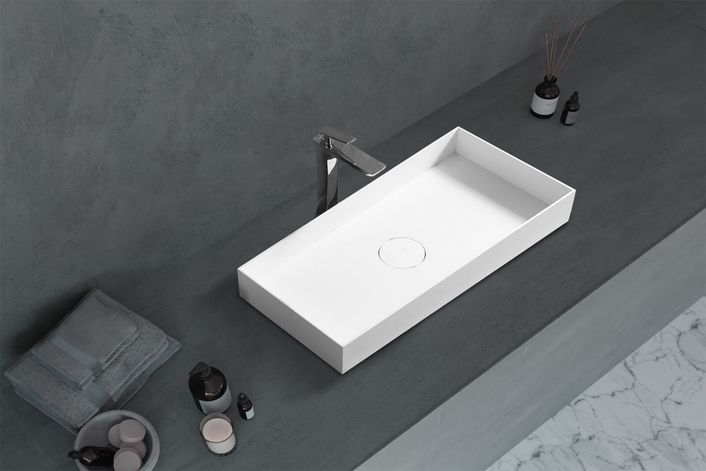 Abber Stein Раковина накладная прямоугольная 80x38x10h см, цвет: белый матовый AS2622