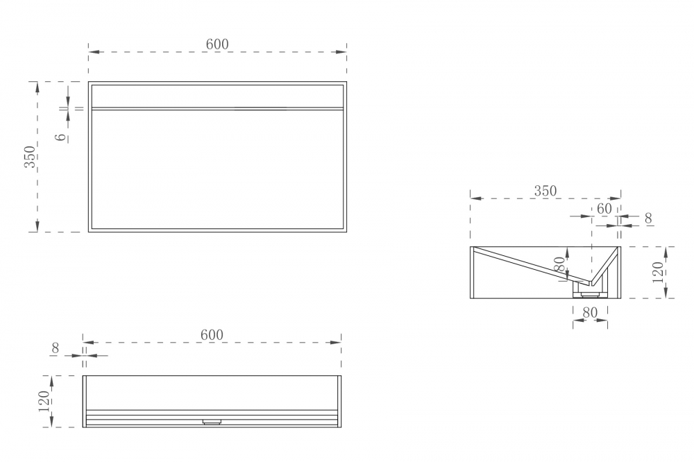 Abber Stein Раковина накладная прямоугольная 60x35x12h см, цвет: белый матовый AS2623