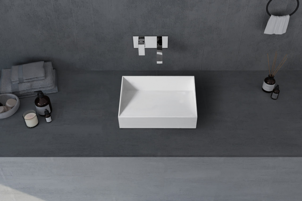 Abber Stein Раковина накладная прямоугольная 60x35x12h см, цвет: белый матовый AS2623