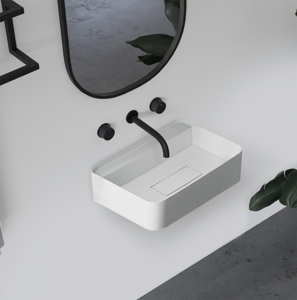 Abber Stein Раковина подвесная прямоугольная 50x40x15h см, цвет: белый матовый AS2626