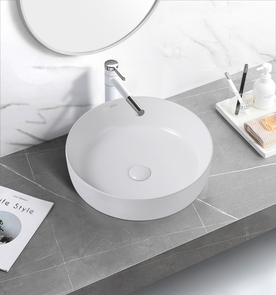 Abber Bequem Раковина накладная круглая 46x46x14h см, цвет: белый AC2100