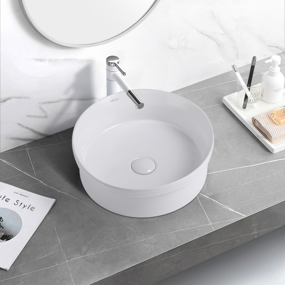 Abber Bequem Раковина накладная круглая 40x40x14h см, цвет: белый AC2103