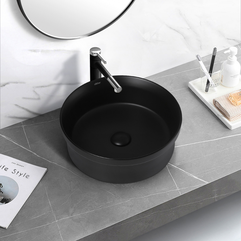 Abber Bequem Раковина накладная круглая 40x40x14h см, цвет: черный матовый AC2103MB