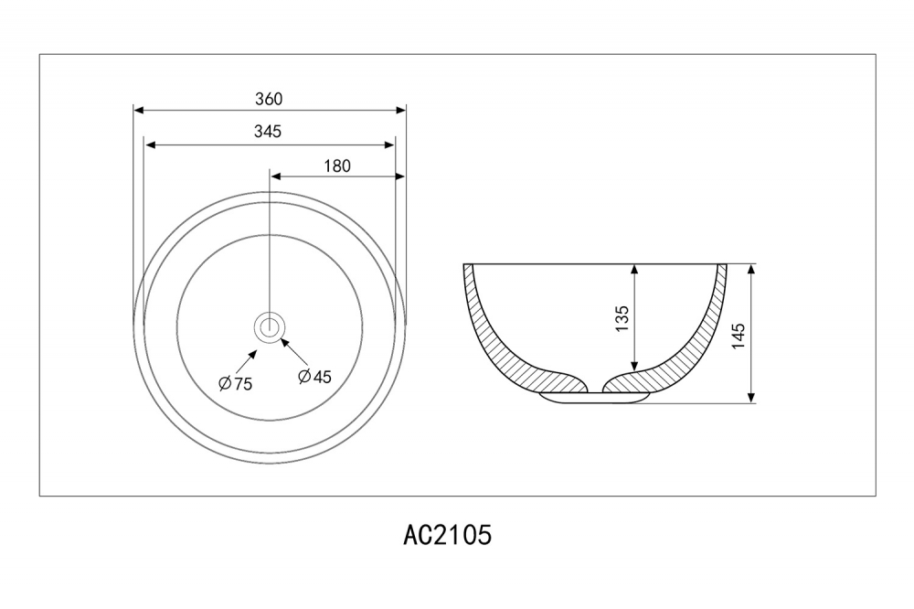 Abber Bequem Раковина накладная круглая 36x36x14,5h см, цвет: белый AC2105