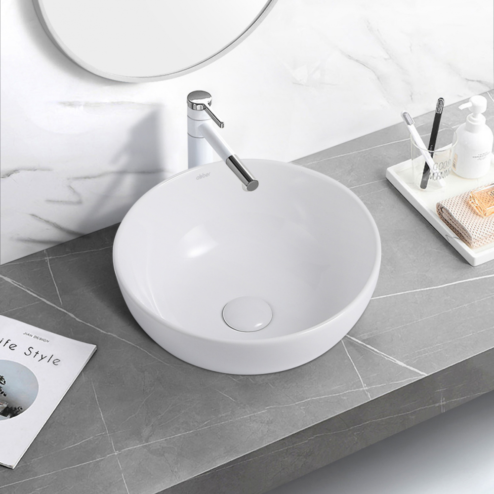 Abber Bequem Раковина накладная круглая 36x36x14,5h см, цвет: белый AC2105