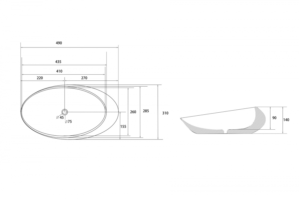 Abber Bequem Раковина накладная овальная 49x31x14h см, цвет: белый AC2107