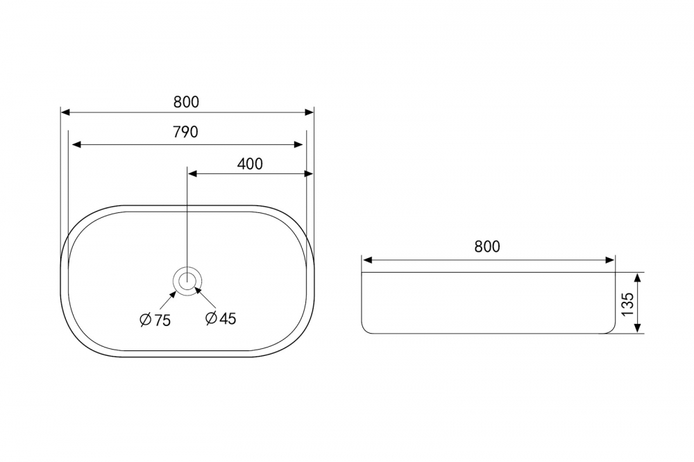 Abber Bequem Раковина накладная овальная 80x40x13,5h см, цвет: белый AC2110