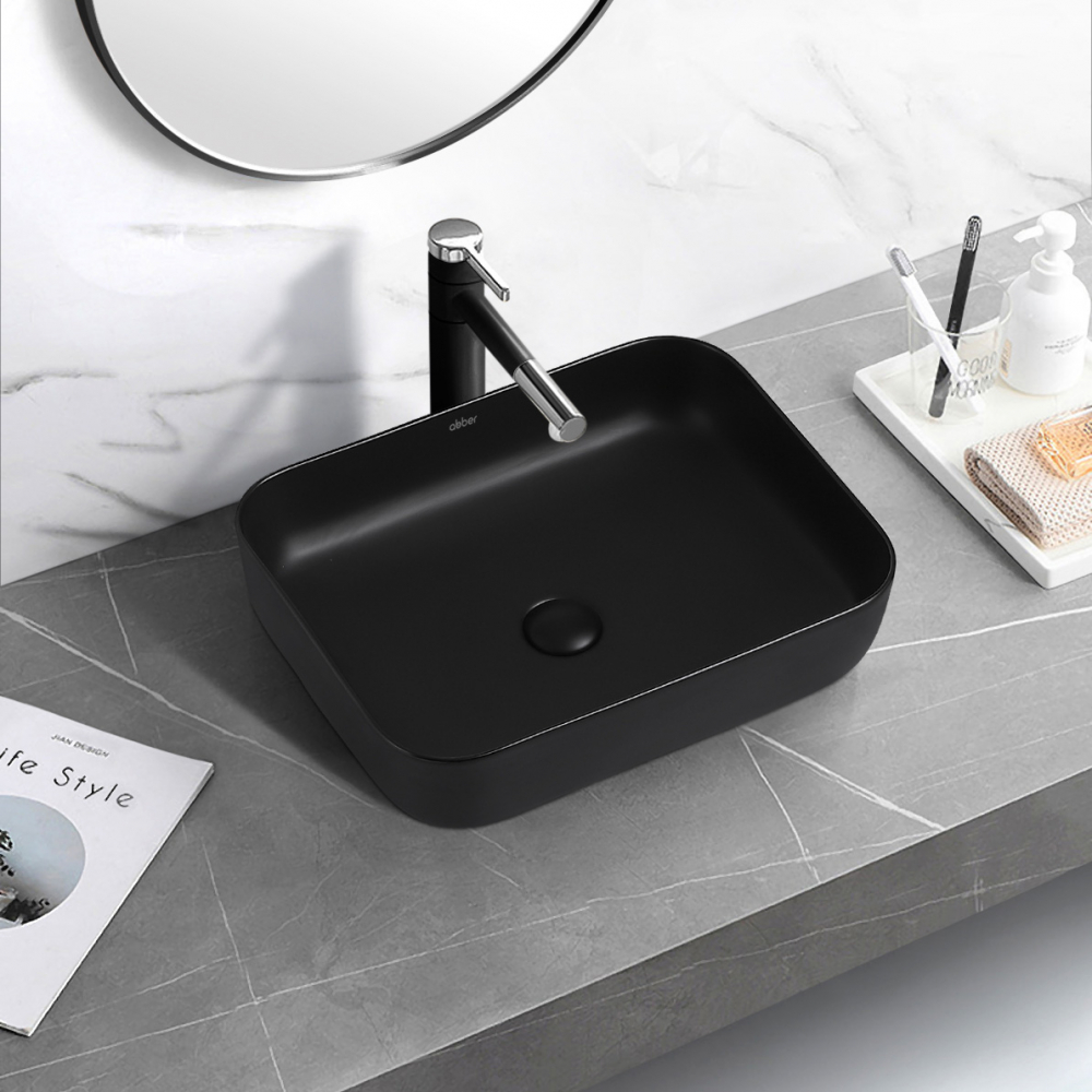 Abber Rechteck Раковина накладная прямоугольная 50x39x14h см, цвет: черный матовый AC2202MB