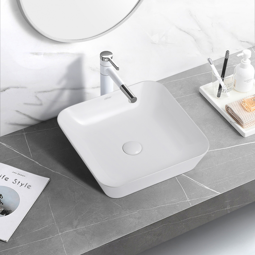 Abber Rechteck Раковина накладная квадратная 43x43x11h см, цвет: белый AC2205