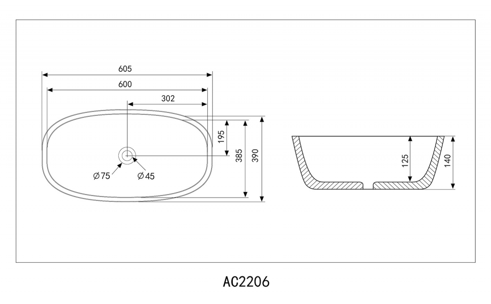 Abber Rechteck Раковина накладная прямоугольная 60,5x39x14h см, цвет: белый AC2206
