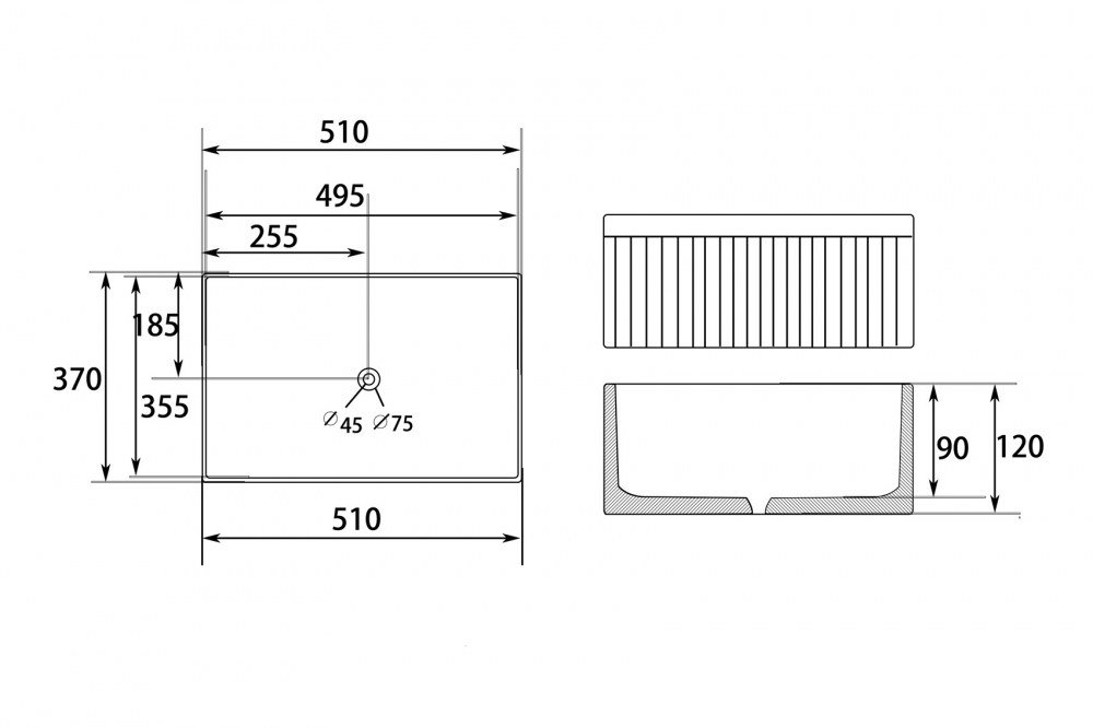 Abber Rechteck Раковина накладная прямоугольная 51x37x12h см, цвет: белый AC2216
