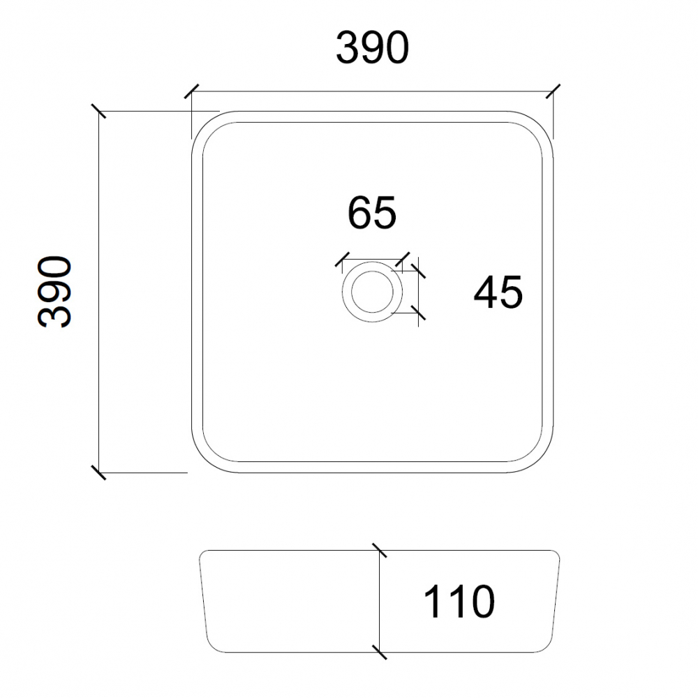 Abber Glas Раковина накладная стеклянная квадратная 39x39x11h см, цвет: черный AK2311B