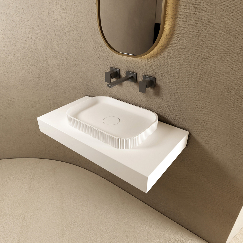 Abber Stein Раковина накладная прямоугольная 50x35x6h см, цвет: белый матовый AS2602