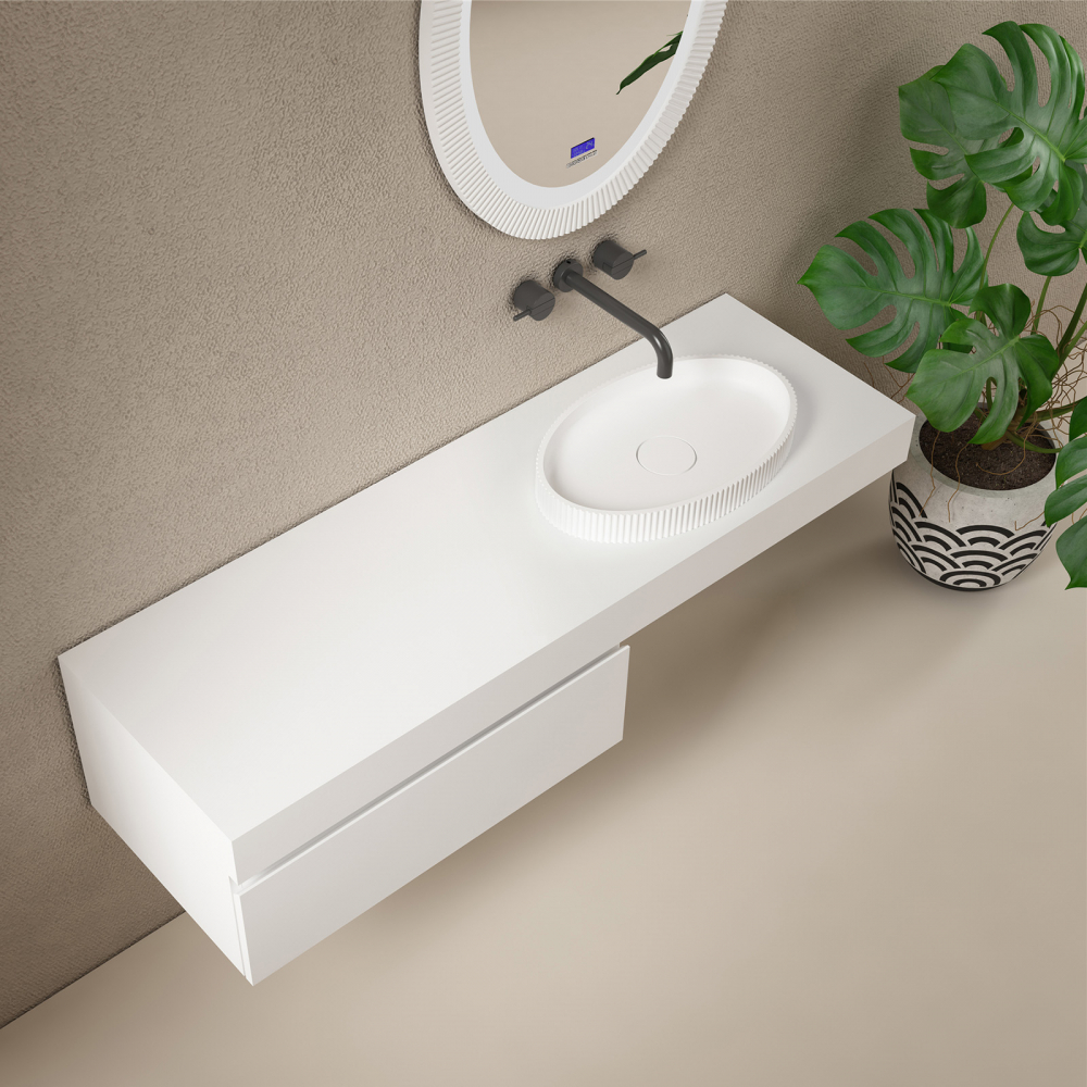 Abber Stein Раковина накладная овальная 50x32x6h см, цвет: белый матовый AS2603