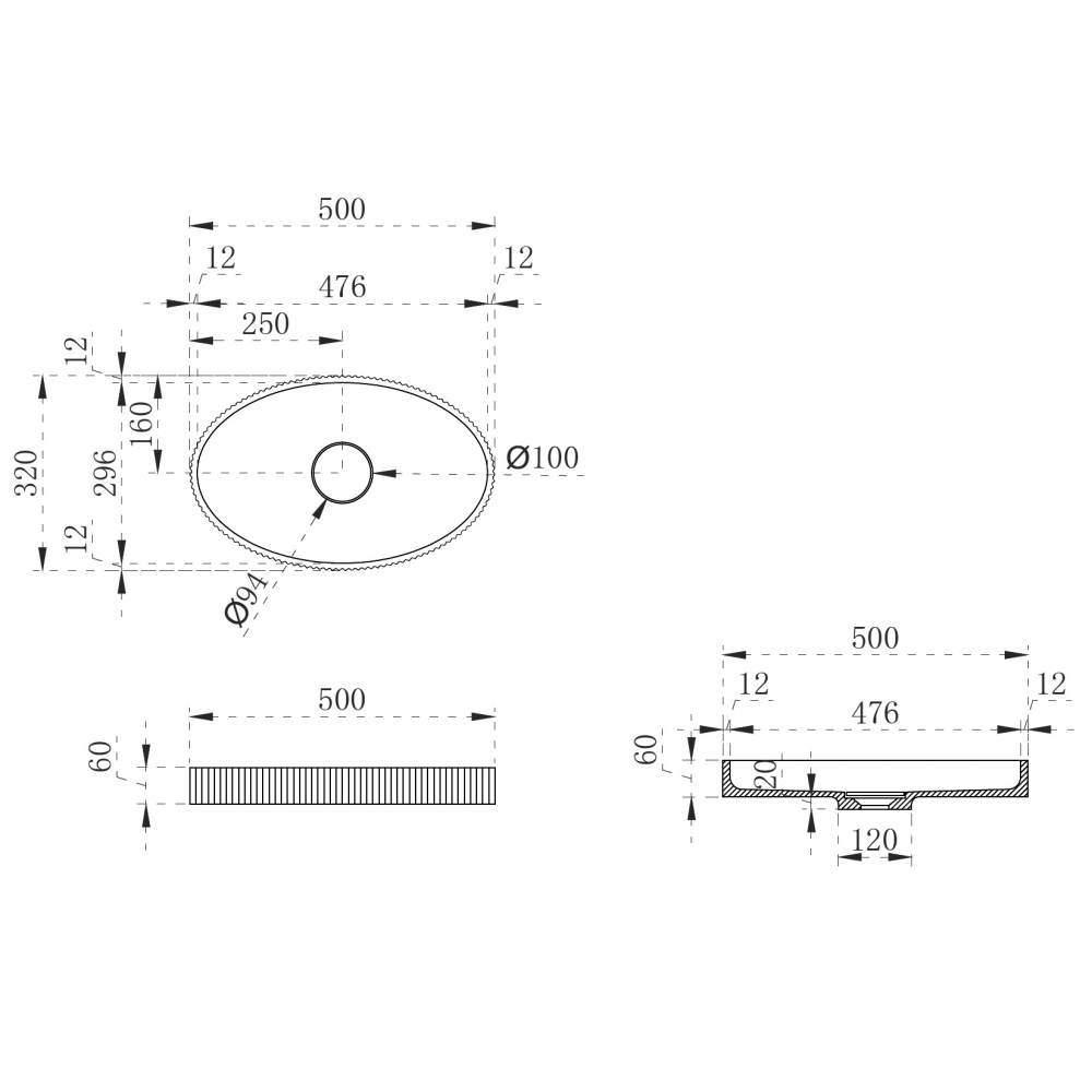 Abber Stein Раковина накладная овальная 50x32x6h см, цвет: фиолетовый AS2603Violett