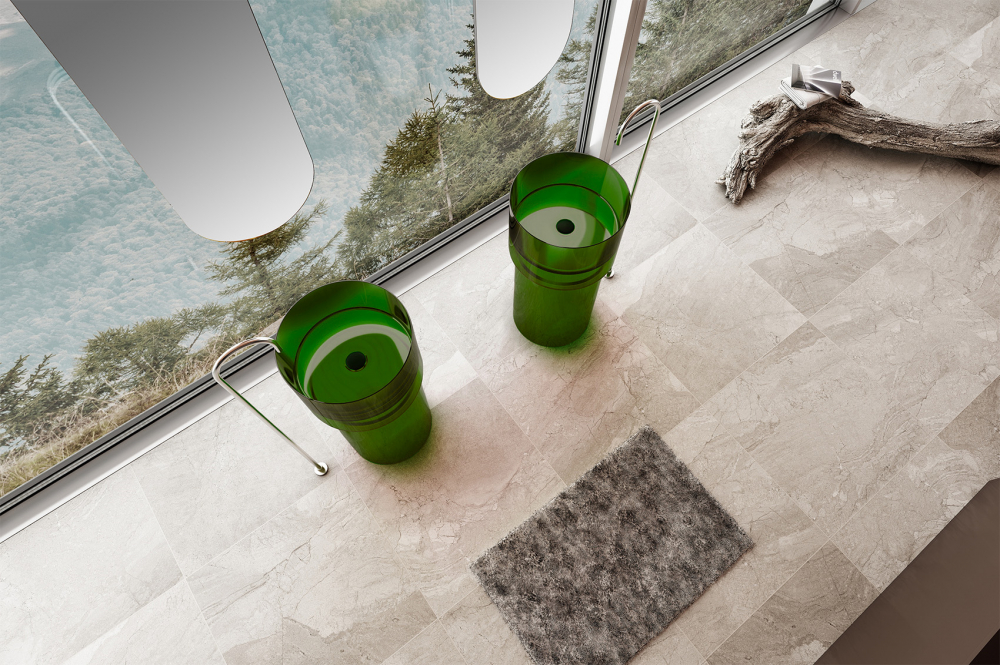 Abber Kristall Раковина отдельностоящая прозрачная круглая 45x45x90h см, цвет: зеленый AT2701Emerald