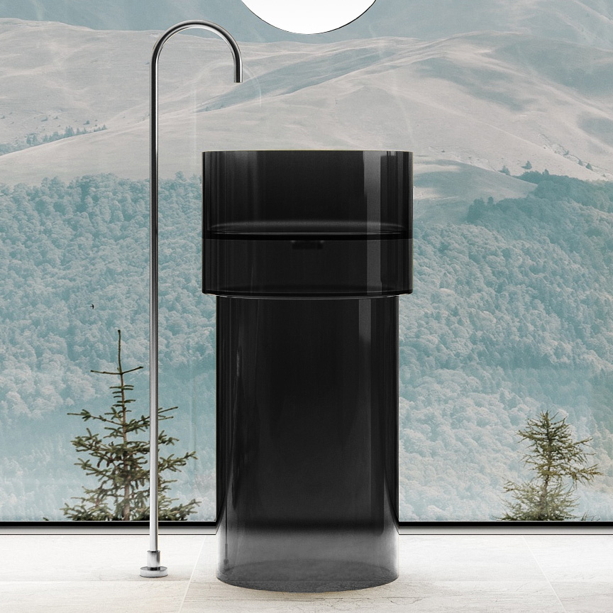 Abber Kristall Раковина отдельностоящая прозрачная круглая 45x45x90h см, цвет: черный AT2701Onyx