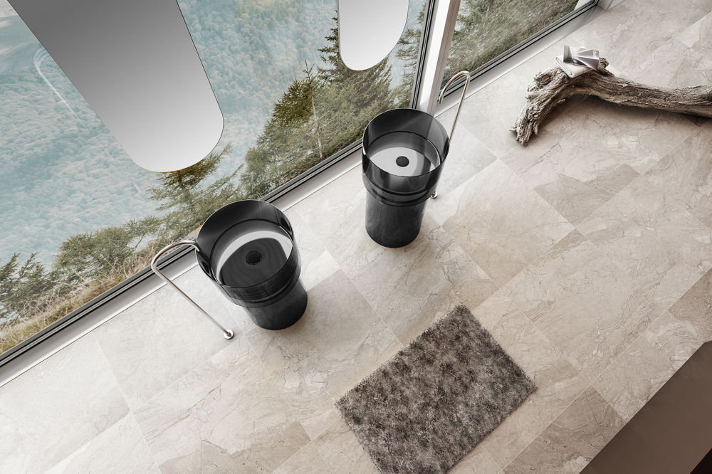 Abber Kristall Раковина отдельностоящая прозрачная круглая 45x45x90h см, цвет: черный AT2701Onyx