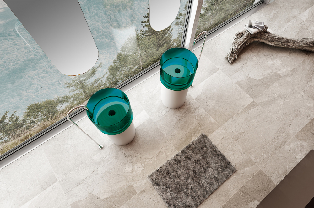 Abber Kristall Раковина отдельностоящая прозрачная круглая 45x45x90h см, цвет: белый/бирюзовый AT2701White-Aquamarin