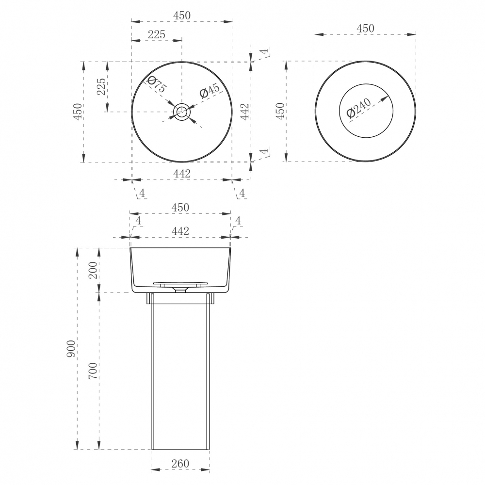 Abber Kristall Раковина отдельностоящая прозрачная круглая 45x45x90h см, цвет: зеленый AT2702Emerald