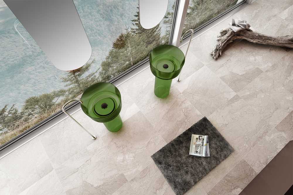 Abber Kristall Раковина отдельностоящая прозрачная круглая 45x45x90h см, цвет: зеленый AT2702Emerald