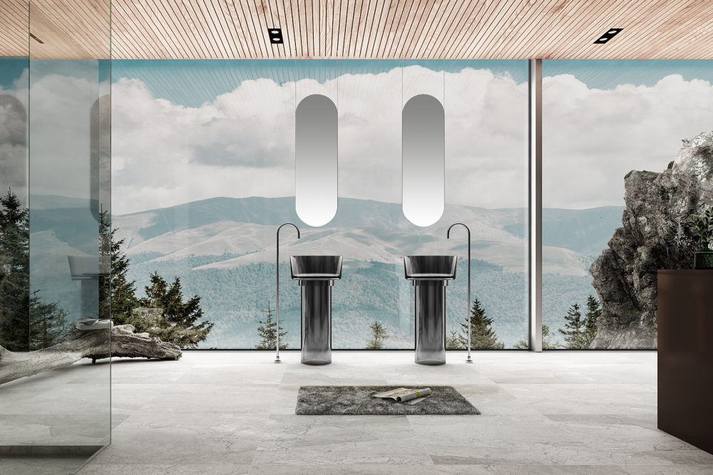 Abber Kristall Раковина отдельностоящая прозрачная круглая 45x45x90h см, цвет: черный AT2702Onyx