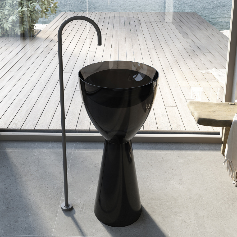 Abber Kristall Раковина отдельностоящая прозрачная круглая 45x45x90h см, цвет: черный AT2703Onyx