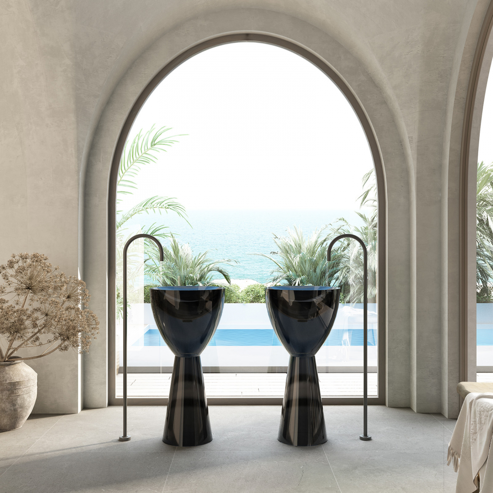 Abber Kristall Раковина отдельностоящая прозрачная круглая 45x45x90h см, цвет: черный AT2703Onyx