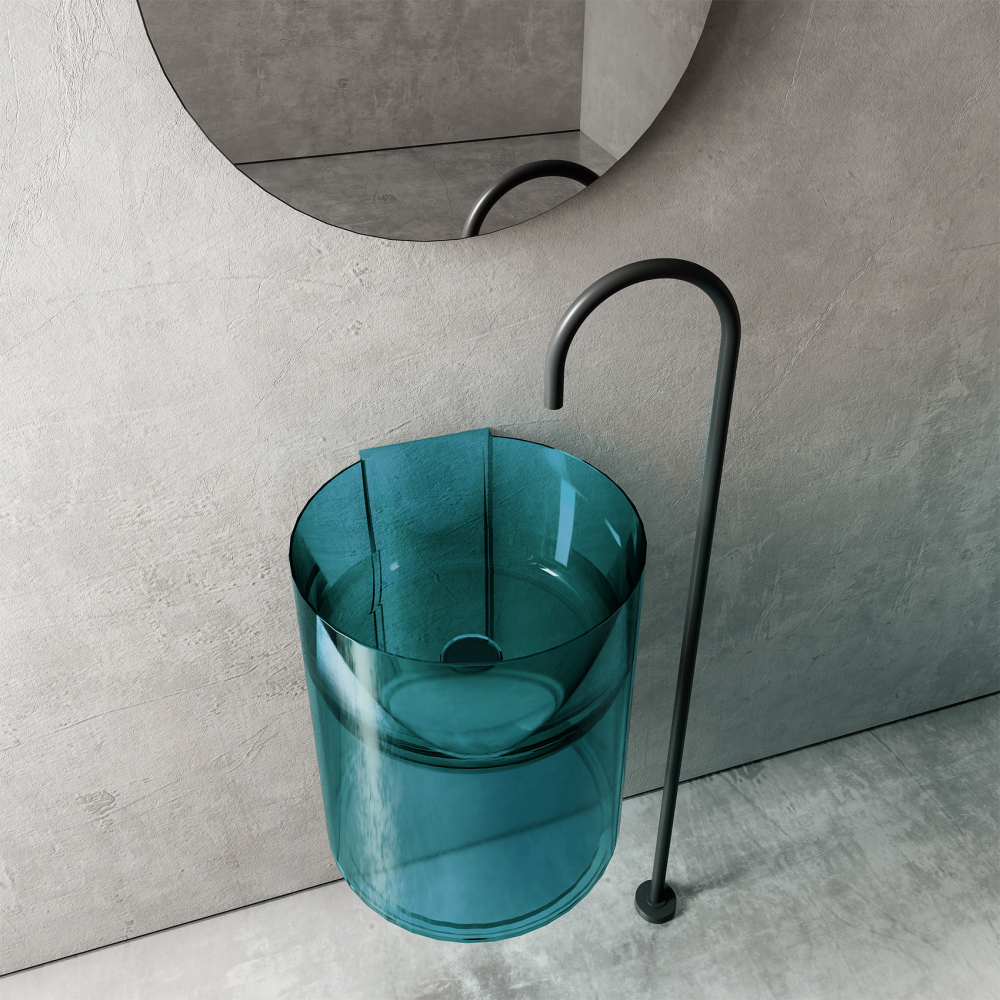 Abber Kristall Раковина подвесная прозрачная круглая 42x42x50h см, цвет: бирюзовый AT2704Aquamarin