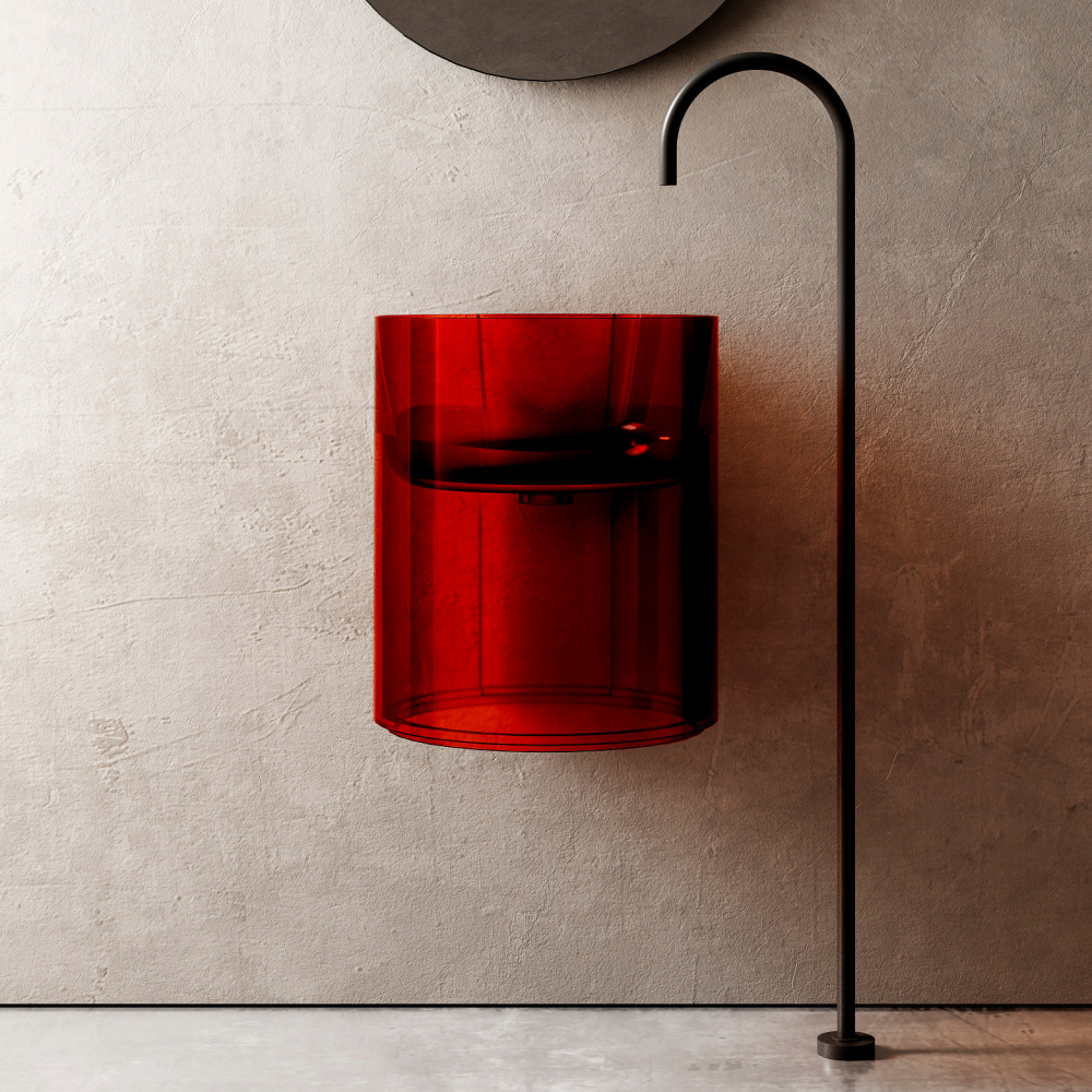 Abber Kristall Раковина подвесная прозрачная круглая 42x42x50h см, цвет: красный AT2704Rubin