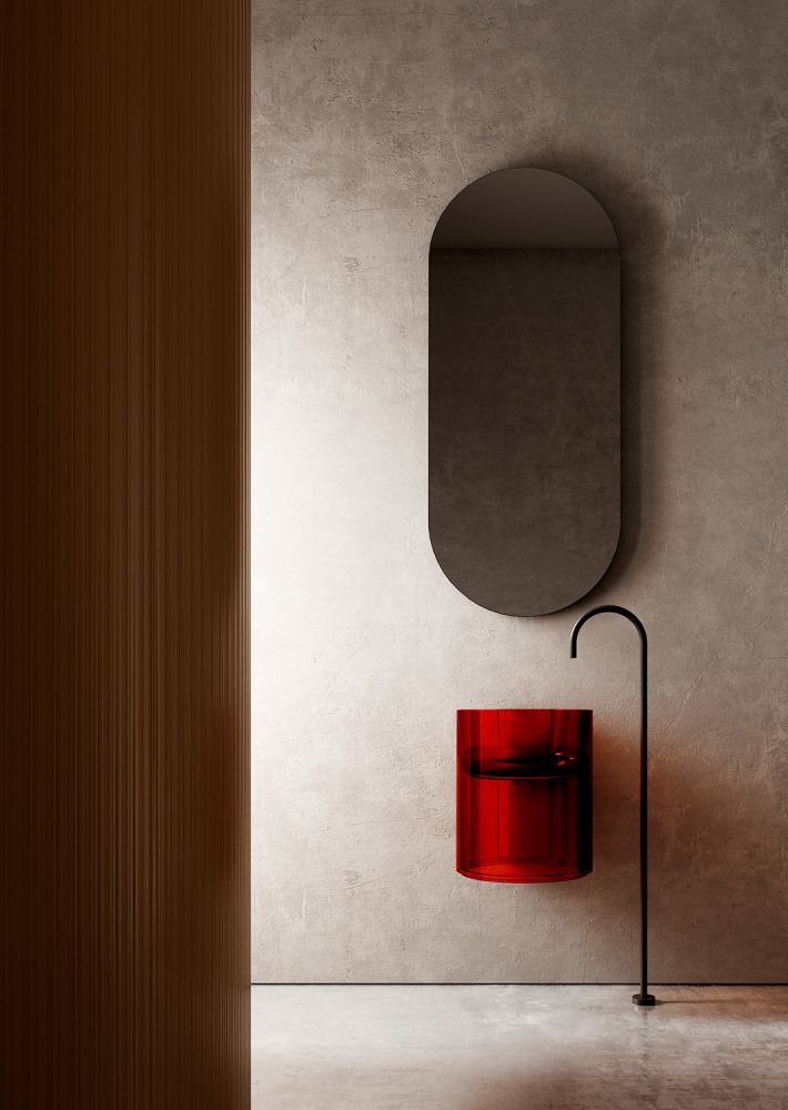 Abber Kristall Раковина подвесная прозрачная круглая 42x42x50h см, цвет: красный AT2704Rubin