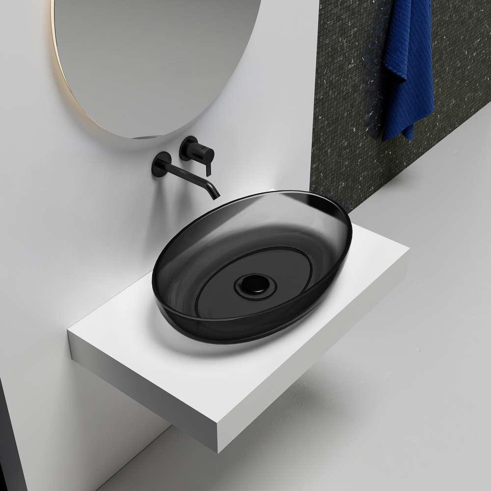 Abber Kristall Раковина накладная прозрачная овальная 60x40x13h см, цвет: черный AT2801Onyx